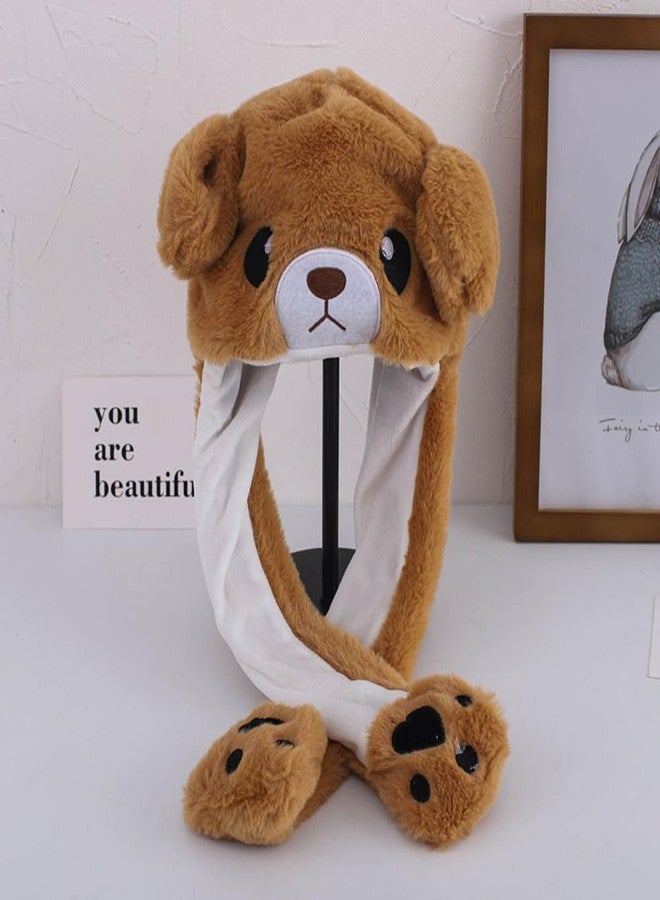 كيديتوس قبعة دب بني قطيفة من كيديتوس، قبعة أرنب مضيئة بإضاءة LED متحركة للأذنين للنساء والفتيات، بني - Image 3